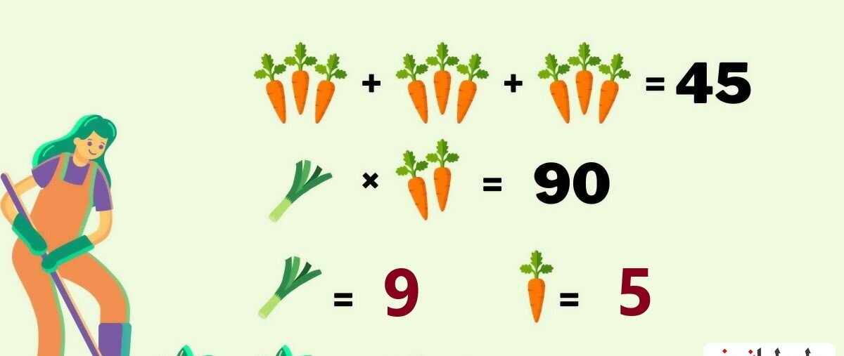پاسخ تست هوش ریاضی با هویج و تره فرنگی